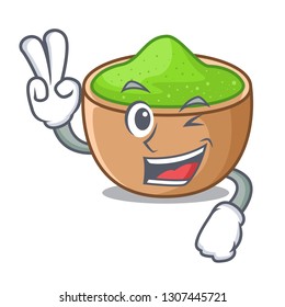 Two finger matcha powder in the cartoon shape