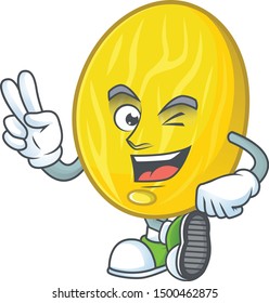 Two finger melon cartoon character on white background