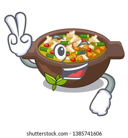 Two finger minestrone is served in cartoon bowl