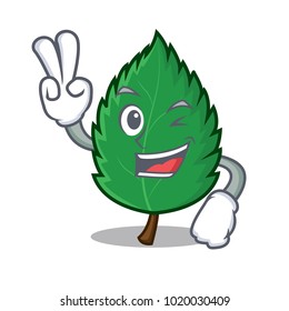 Two finger mint leaves character cartoon