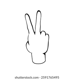 Two finger up or number count concept, Back hand view hand drawn sketch Line vector illustration