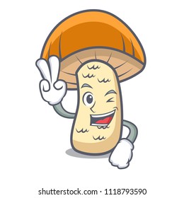 Two finger orange cap boletus mushroom character cartoon