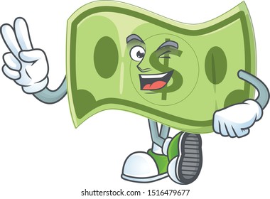 Two finger paper money character on white background