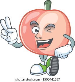 Two finger peach character mascot for cute emoticon
