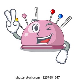 Two finger pincushion with a character needles icon