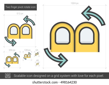 Two finger pivot rotate vector line icon isolated on white background. Two finger pivot rotate line icon for infographic, website or app. Scalable icon designed on a grid system.