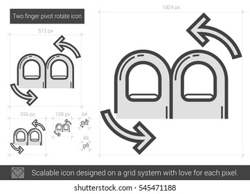 Two finger pivot rotate vector line icon isolated on white background. Two finger pivot rotate line icon for infographic, website or app. Scalable icon designed on a grid system.
