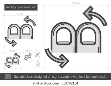 Two finger pivot rotate vector line icon isolated on white background. Two finger pivot rotate line icon for infographic, website or app. Scalable icon designed on a grid system.