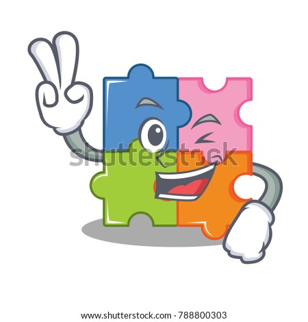 Two finger puzzle character cartoon style