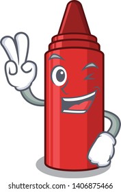 Two finger red crayon in the character shape