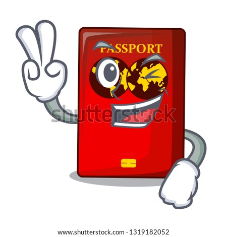 Two finger red passport in the cartoon bag
