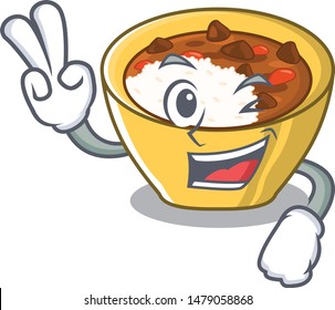 Two finger rice curry isolated with the cartoon