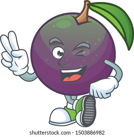 Two finger ripe star apple character on white background
