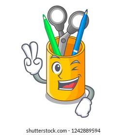 Two finger school organizer desktop composition on character