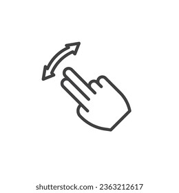 Icono de línea de gestos de desplazamiento con dos dedos. signo de estilo lineal para concepto móvil y diseño web. Icono vectorial de contorno de gesto de dos dedos. Símbolo, ilustración del logotipo. Gráficos vectoriales