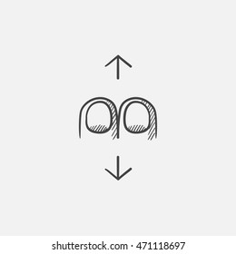 Icono de esbozo de desplazamiento con dos dedos para web, móvil e infografía. Icono aislado del vector dibujado a mano.