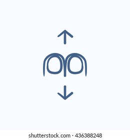 Two finger scroll touch screen gesture vector sketch icon isolated on background. Hand drawn Scroll touch screen gesture icon. Scroll touch screen gesture sketch icon for infographic, website or app.