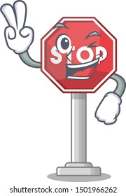 Two finger sign stop cartoon side street mascot