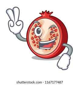 Two finger slice of ripe pomegranate character cartoon