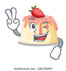 Two finger Strawberry pudding on wooden cartoon table