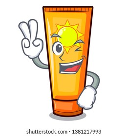 Two finger sun cream isolated in the character