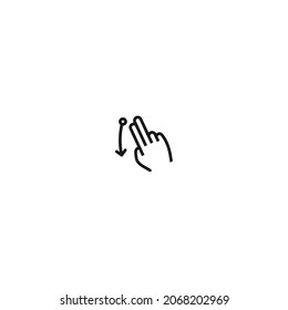two finger swipe down hand gesture black icon, isolated white background