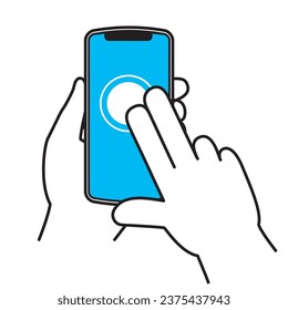 Two finger tap. A simple illustration, icon of a hand gesture operating a smartphone