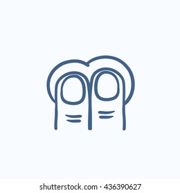 Icono de esbozo vectorial de gesto de la pantalla táctil con dos dedos en el fondo. Icono de gesto de pantalla táctil dibujada a mano. Icono de esbozo de gestos de pantalla táctil con dos dedos para infografía, sitio web o aplicación.