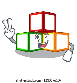 Two finger toy blocks cube blank cartoon wooden