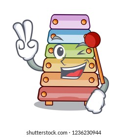 Two finger toy xylophone on cartoon childrens instrument