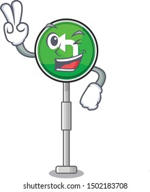 Two finger turn left cartoon on side mascot road