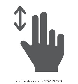 Two finger vertical scroll glyph icon, gesture and hand, press sign, vector graphics, a solid pattern on a white background, eps 10.