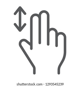 Two finger vertical scroll line icon, gesture and hand, press sign, vector graphics, a linear pattern on a white background, eps 10.