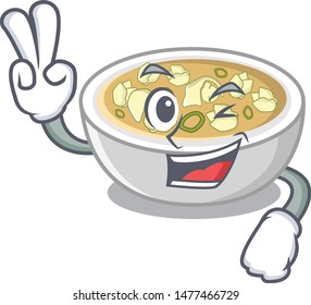 Two finger wonton soup isolated in the character