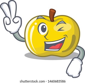 Two finger yellow apple in the character shape