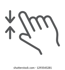 Two finger zoom out line icon, gesture and click, hand sign, vector graphics, a linear pattern on a white background, eps 10.