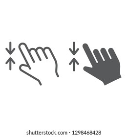 Two finger zoom out line and glyph icon, gesture and click, hand sign, vector graphics, a linear pattern on a white background, eps 10.