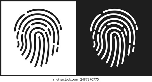 Dos iconos de huellas dactilares en fondos en blanco y negro contrastantes, que representan la identidad, la seguridad y la tecnología biométrica en un diseño minimalista.