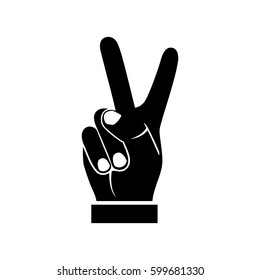Two fingers up black icon isolated on white background. Gesture hand. Silhouette symbol peace. Sign pictogram victory. Vector illustration flat design.
