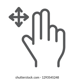 Two fingers free drag line icon, gesture and hand, swipe sign, vector graphics, a linear pattern on a white background, eps 10.