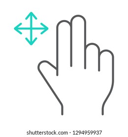 Two fingers free drag thin line icon, gesture and hand, swipe sign, vector graphics, a linear pattern on a white background, eps 10.