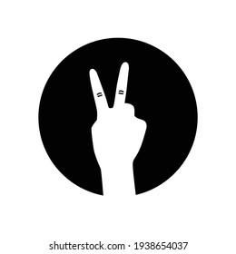 Two fingers gesture glyph black icon. Peace hand gesture sketch element. Pictogram for web page, mobile app, promo. Editable stroke. Hand drawn illustration.