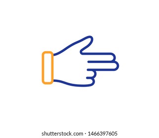 Two fingers palm sign. Click hand line icon. Direction gesture symbol. Colorful outline concept. Blue and orange thin line click hand icon. Vector
