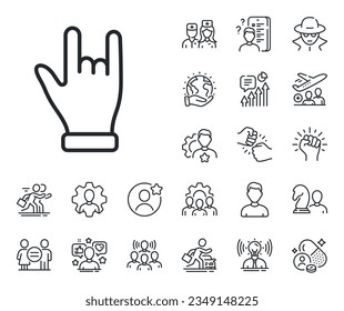 Two fingers palm sign. Specialist, doctor and job competition outline icons. Horns hand line icon. Gesture symbol. Horns hand line sign. Avatar placeholder, spy headshot icon. Strike leader. Vector