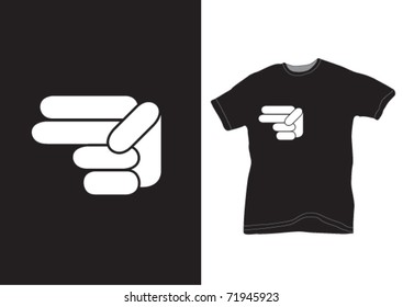 two fingers pointing sign on a black shirt