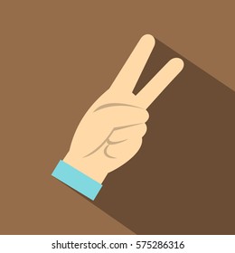 Two fingers raised up gesture icon. Flat illustration of two fingers raised up gesture vector icon for web   on coffee background