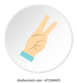 Two fingers raised up gesture icon in flat circle isolated vector illustration for web