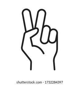 Two fingers raised up. Sign of victory. The gesture of the hand. Vector illustration isolated in white background