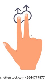 Dois dedos deslizando para cima em uma tela sensível ao toque, aproximando para expandir o conteúdo ou as imagens com um gesto contínuo, ilustrando a interação moderna com dispositivos móveis e interfaces do usuário
