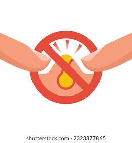 Two fingers squeeze a pimple. Acne icon. Pimple on the skin. Diseases on the skin. Vector illustration flat design. Isolated on white background.